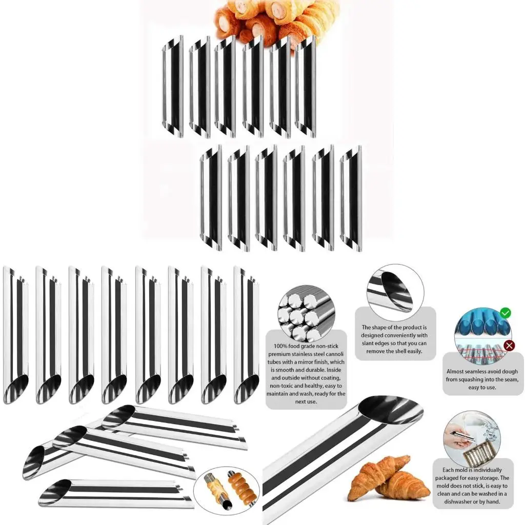 12 Pcs Stainless Steel Pancake Tube Standing Pastry Cone Shaper Christmas