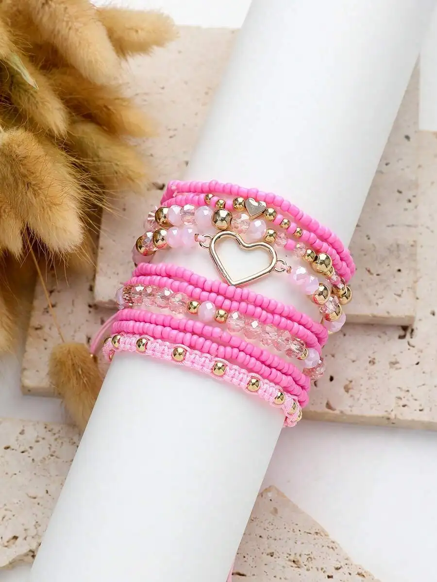 

10pcs Handmade Bohemian Beaded Heart Wrap Bracelets For Women