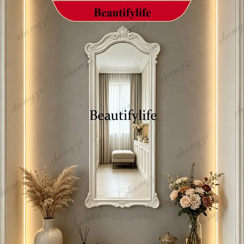 z183 European retro wall-mounted cosmetic mirror household bathroom bathroom decorative mirror carved frame arched