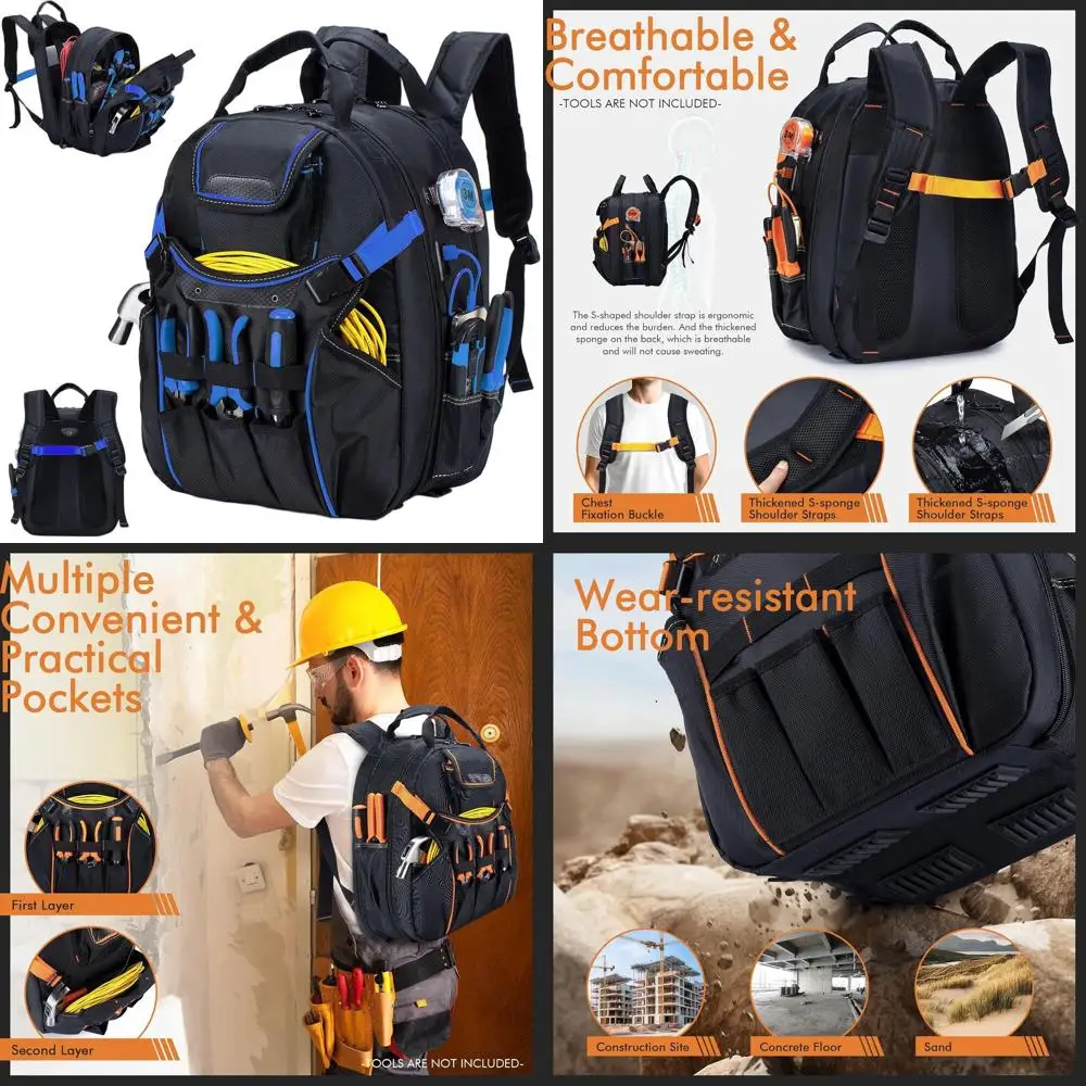 

Прочный водонепроницаемый рюкзак для инструментов на 52 отделения для мужчин, сумка электрика с отделением для ноутбука, синий, идеально подходит для хранения и организации