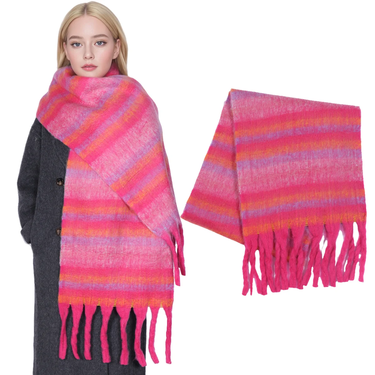 Winter Scarf for Women Cashmere Warm Strip Pashmina Blanket Wraps Thick Soft Couple Bufanda Tassel Shawl Long Poncho Echarpe