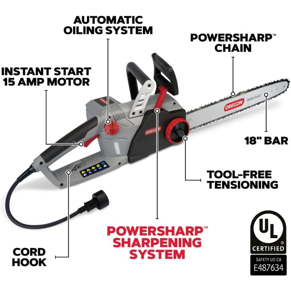 Imagem -02 - Motosserra Elétrica com Fio Autoafiável Cs1500 18 15 Amp com Sistema de Autoafiação Integrado Powersharp