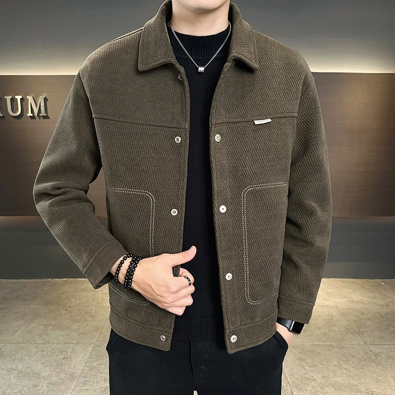 Fashionable Lapel Patchwork Solid Color White Duck Down Jacket for Men in Winter Loose Comfortable Windproof and Warm Casual Top