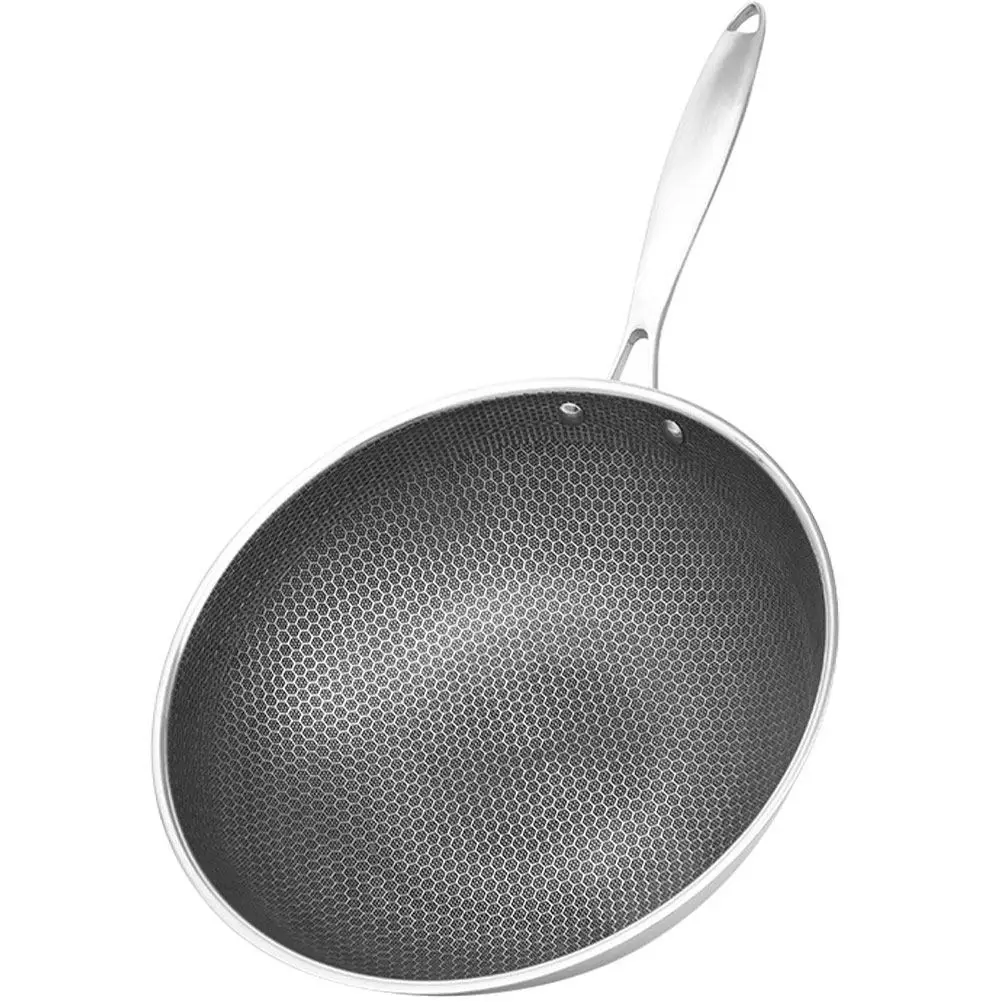 Stainless Steel Wok Honeycomb Grain Thickened Frying Pan Scratch Resistant Even Heat Kitchenware Traditional Non Stick Cookware
