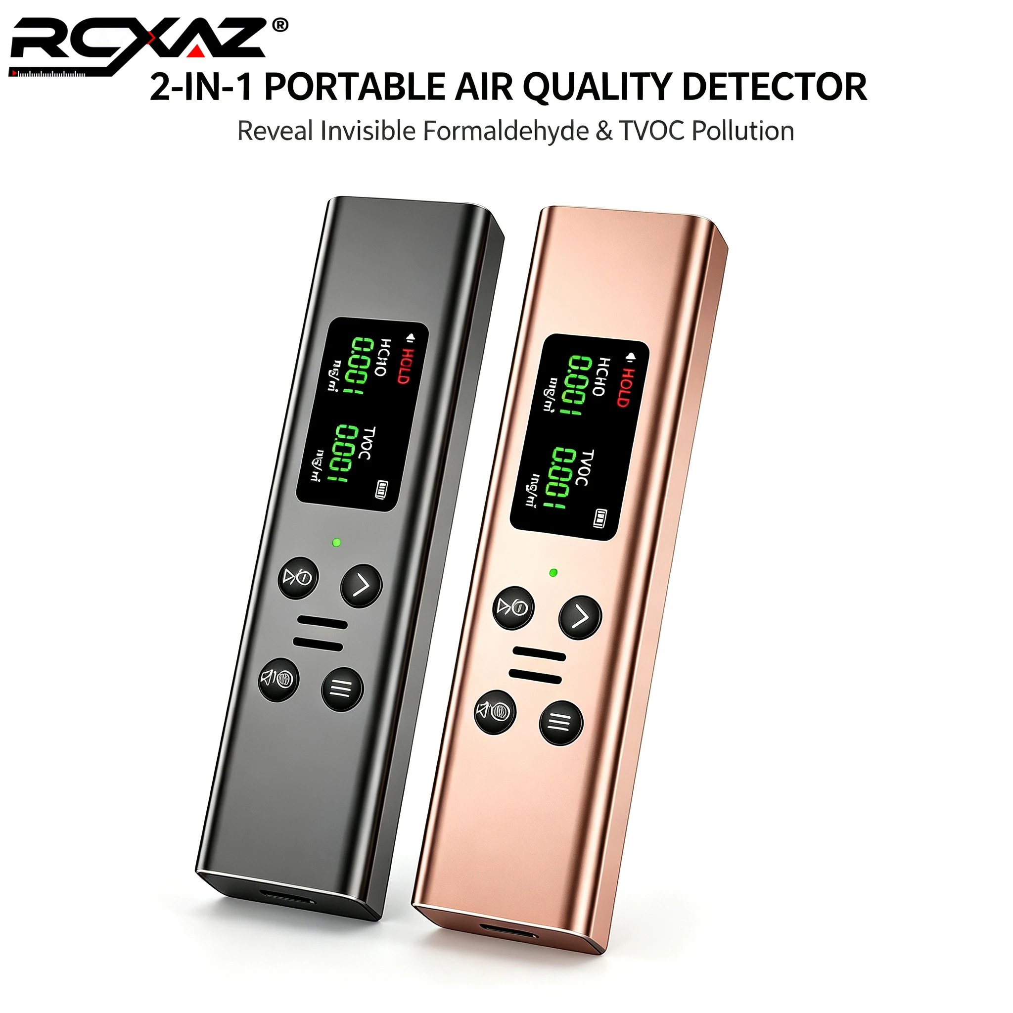RCXAZ High Precision Portable HCHO TVOC Detector Indoor Air Quality Monitor for New House Room Testing Home Office