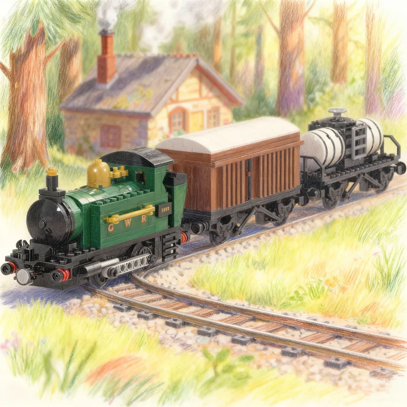 

Набор строительных блоков MOC «Грузовой поезд класса GWR» (569 деталей), модель городского поезда с 6 широкими вагонами, конструктор, подарок на Рождество, игрушка, строительные кирпичи, подарок на день рождения