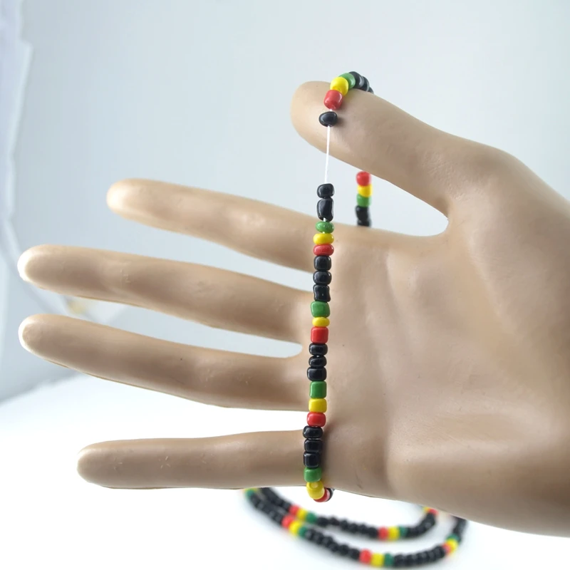 Red Yellow Green Black Rasta Reggae Punk Hiphop Necklace and Bracelet Jewelry Set Glass Seed Beads Black Africa Fashion Jewelry