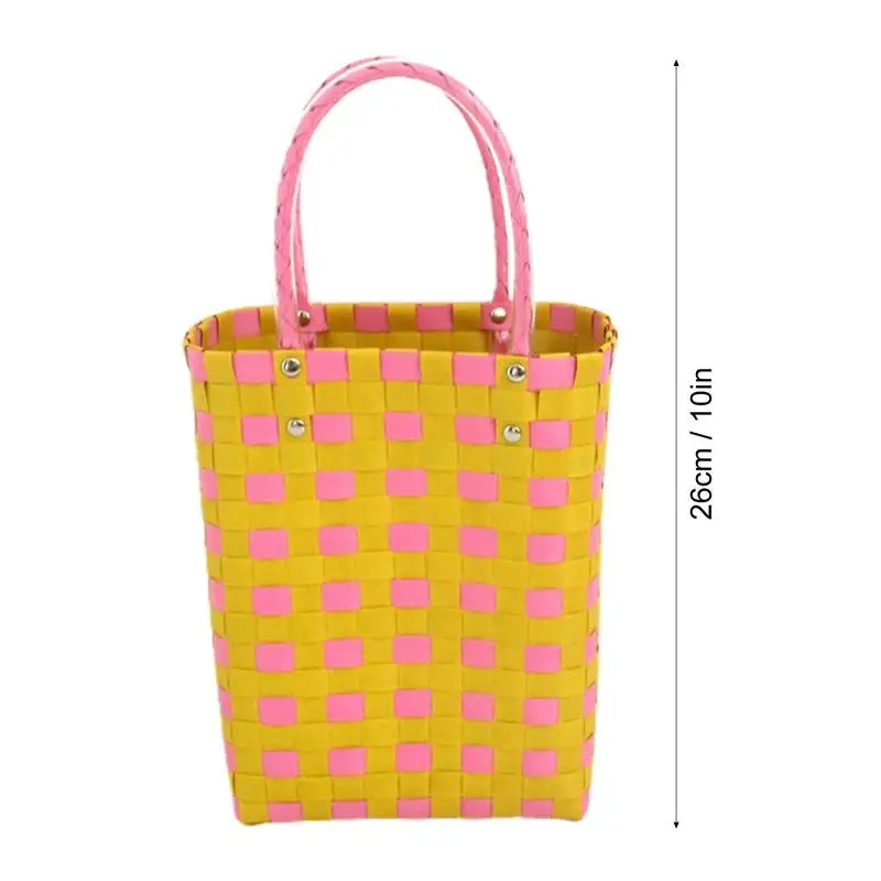 Woven Tote Bag Woven Tote Beach Bag PVC Woven Bags Handwoven Storage Baskets Grocery Bags Tote Bag With Handle For Shopping