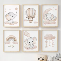 Elephant Balloon Rainbow Moon Stars Cloud Swing Baby Kids Posters For Wall Art Nursery Canvas Prints Home Room Decor Pictures