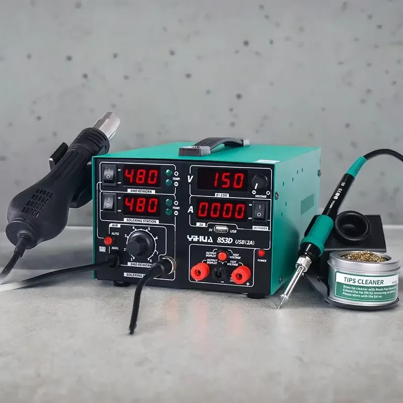YIHUA 853D USB 2A With USB Rework Station Welding Hot Air Rework Station 3 in 1 220V/110V