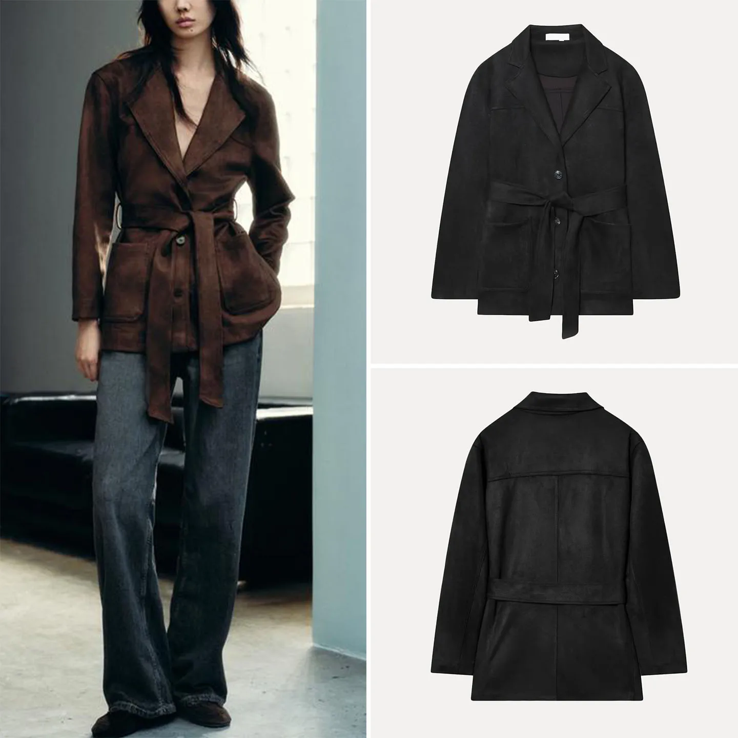 

Модное женское пальто-джато с поясом, осень 2021, Z, свободный крой, длинное пальто све, на одной пуговице, чистый цвет