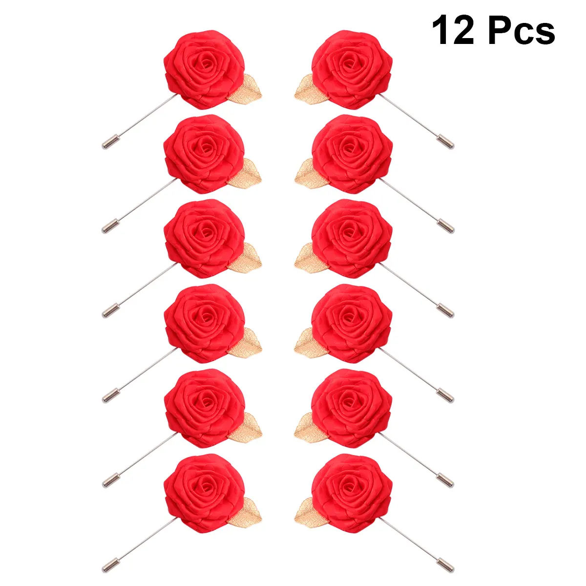 

12pcs Fabric Rose Flower Clothes Brooch Collar Breastpin Durable Suit Brooch For Women Wedding Party Prom Decor Red
