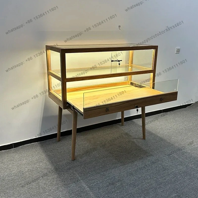 yj21 Solid Wood Jewelry Glass Counter Silver Jewelry Display Cabinet Display Cabinet Window Sample Container
