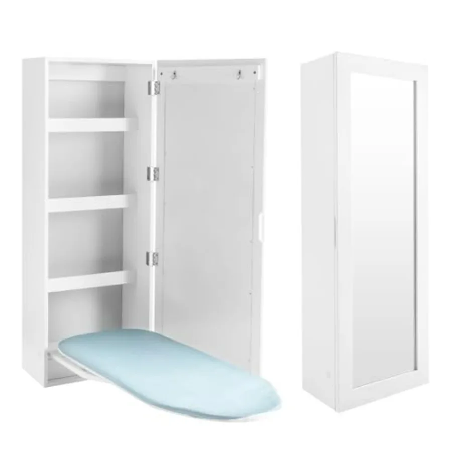 

Wall Mounted Ironing Board Cabinets Built in 32.7 x 12.4 Inch Swivel Ironing Board with Mirror for Home Apartment