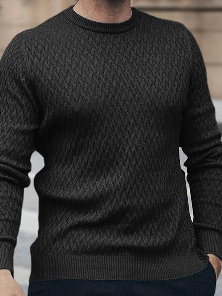 

Spring Autumn Fashion Texture Knit Jumper Tops Mens Vintage O Neck Long Sleeve Knitted Tee Daily Casual Men's Knitting Sweaters