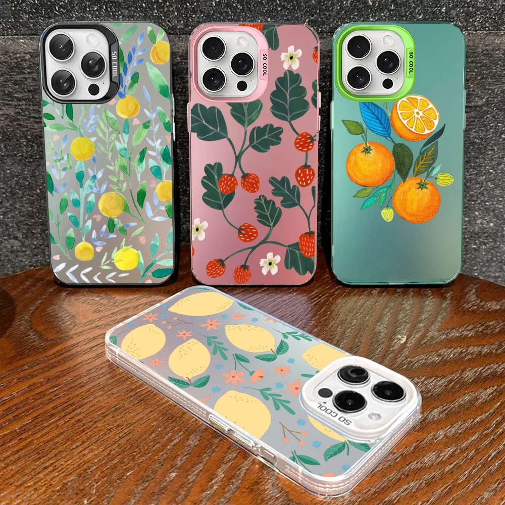 

Leaves Fruit Lemon Peach Pomegranate Grape Phone Case For IPhone 16 15 14 13 12 11 Pro Max X XR Matte Shockproof Back Cover