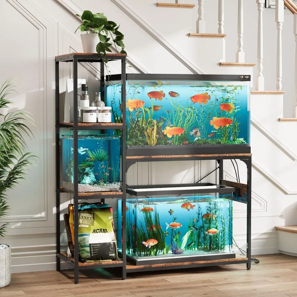 

20-29 Gallon Fish Tank Stand with Power Outlet, Wood Aquarium Stand with Shelves for Fish Tank Accessories Storage, Heavy