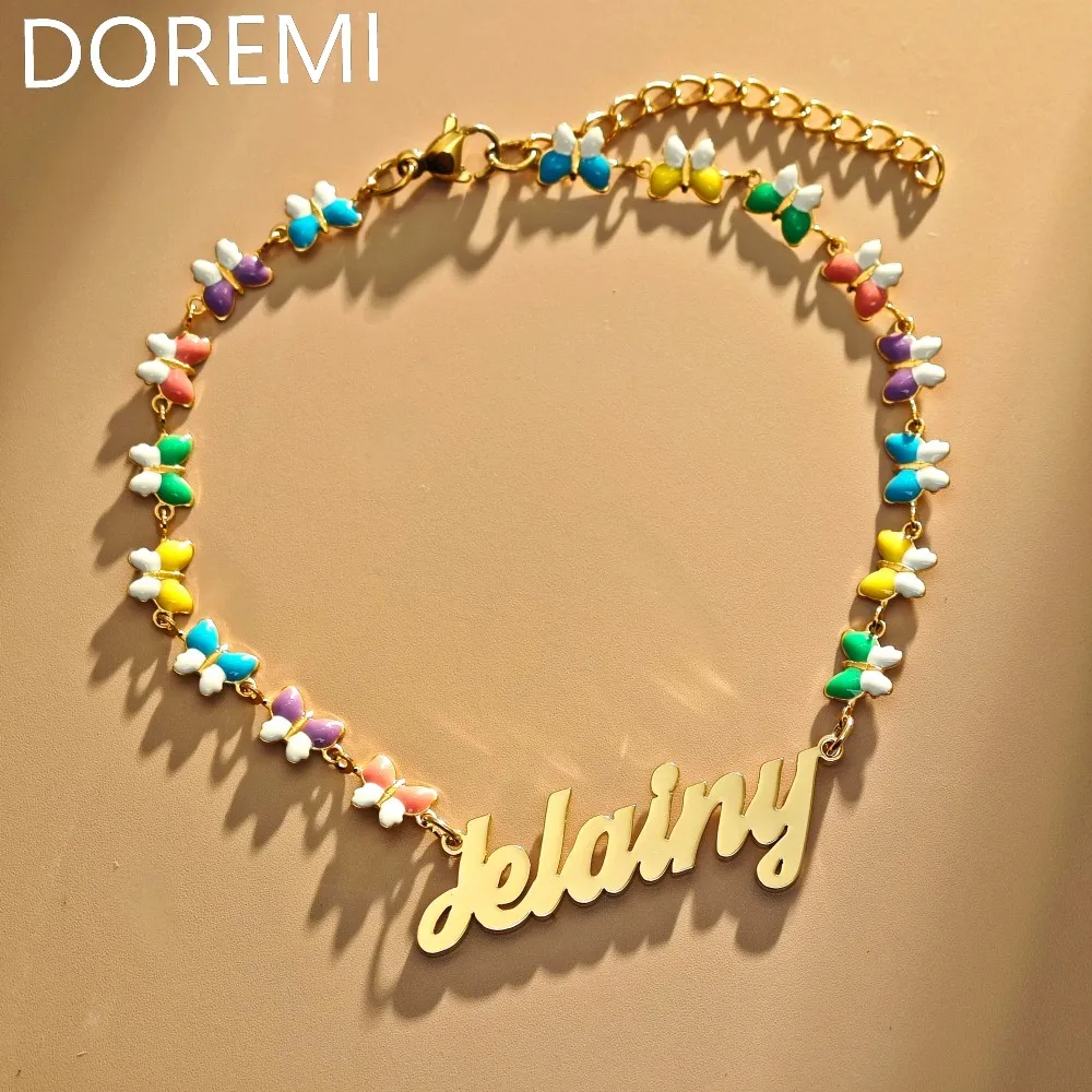 DOREMI Colorful Butterfly Chains Custom Letters Gift Jewelry Set Personalized Name Kids Cute Necklace Bracelet Set