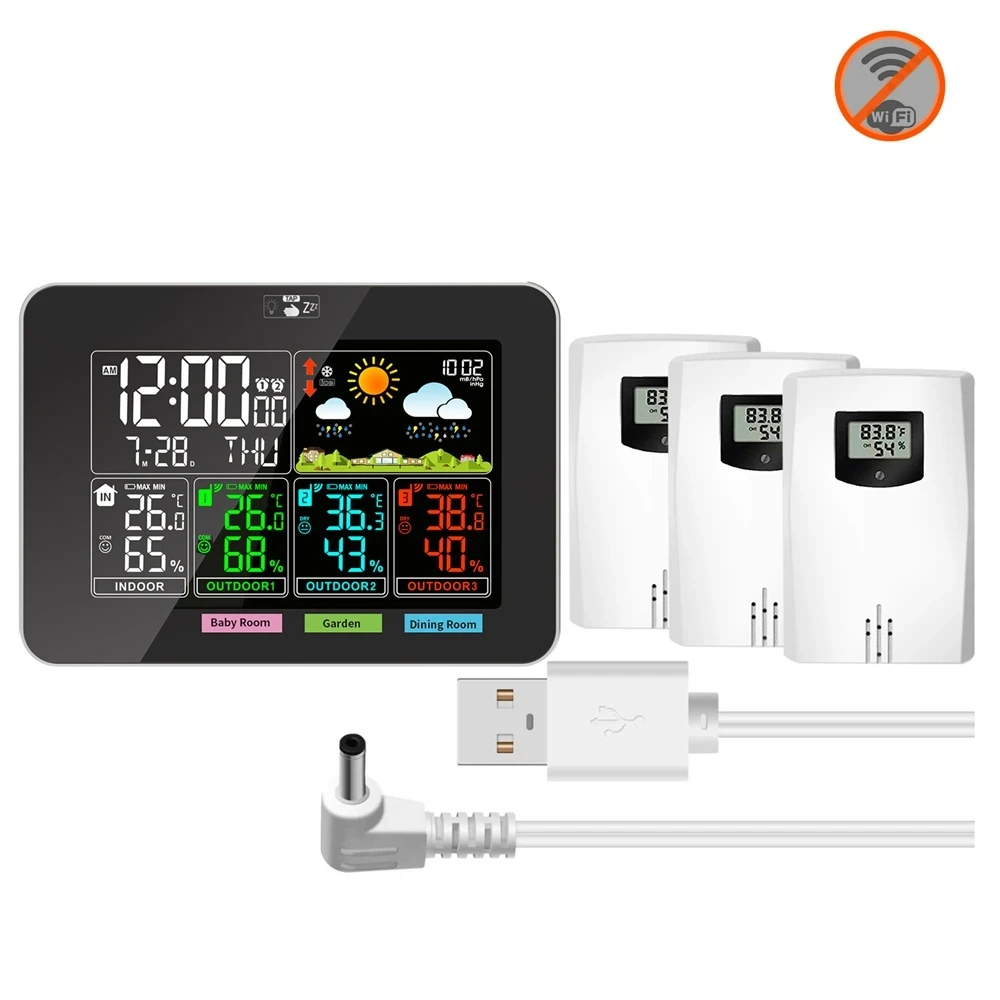 

Wireless Weather Station VA Color Display In/Outdoor Temperature Humidity Meter Weather Forecast Barometric Pressure Alarm Clock