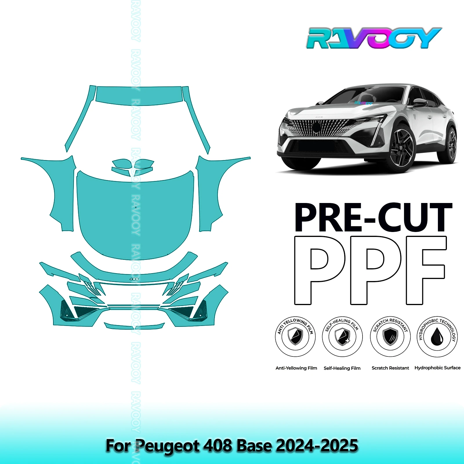 

Car Front Kit Clear Bra Precut PPF Paint Protection Film For Peugeot 408 Base 2024-2025