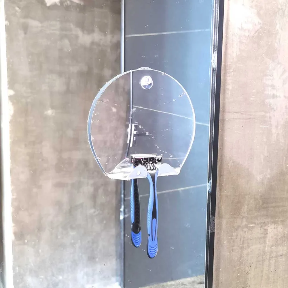 Self-Adhesive Acrylic Shower Mirror Clear Shatterproof Shaving Mirror Suction Cup Razor Holder Bathroom Mirror For Shaving