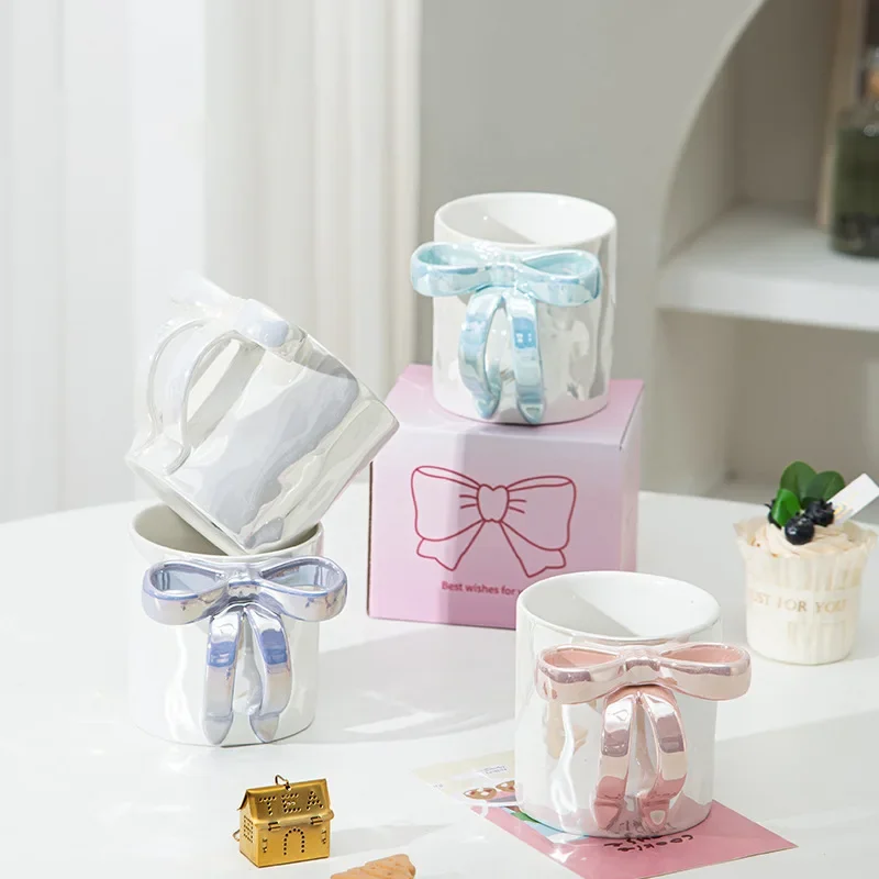 Cute Butterfly Knot Handmade Ceramic Coffee Cup Afternoon Tea 3D Stereo Mugs Ins Girl Heart Home Use Mugs