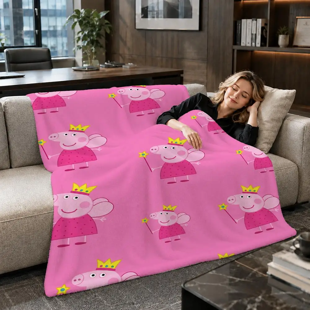 Cartoon Preschool Peppa Pig Throw Soft Warm Flannel Throw Blanket for Sofa Bed Office Home Holiday Gift All Season