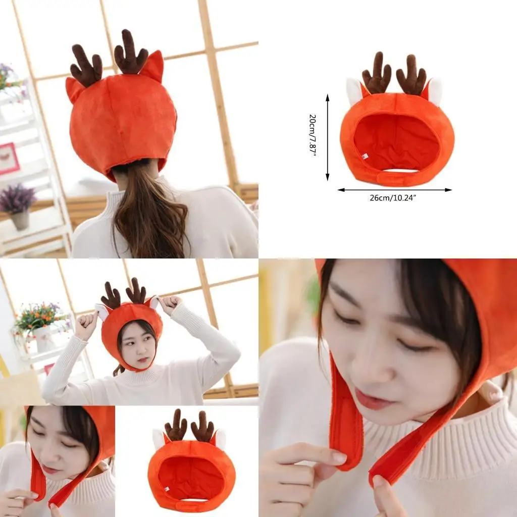 R1WE الكرتون الأيائل الغزلان قرون أفخم قبعة مضحك الحيوان محشوة القبعات قبعة صور الدعائم #1