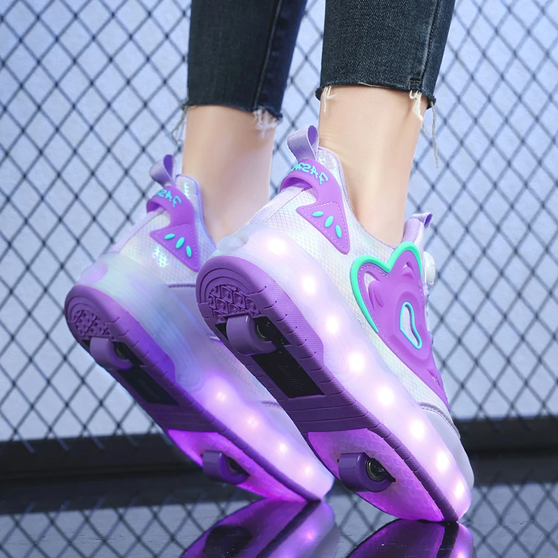 Roller Skate Shoes For Kid Fashion Casual Sport 2 Wheels Sneaker Girls Birthday Toy Gift Boot Child Outdoor Light Up Footwear