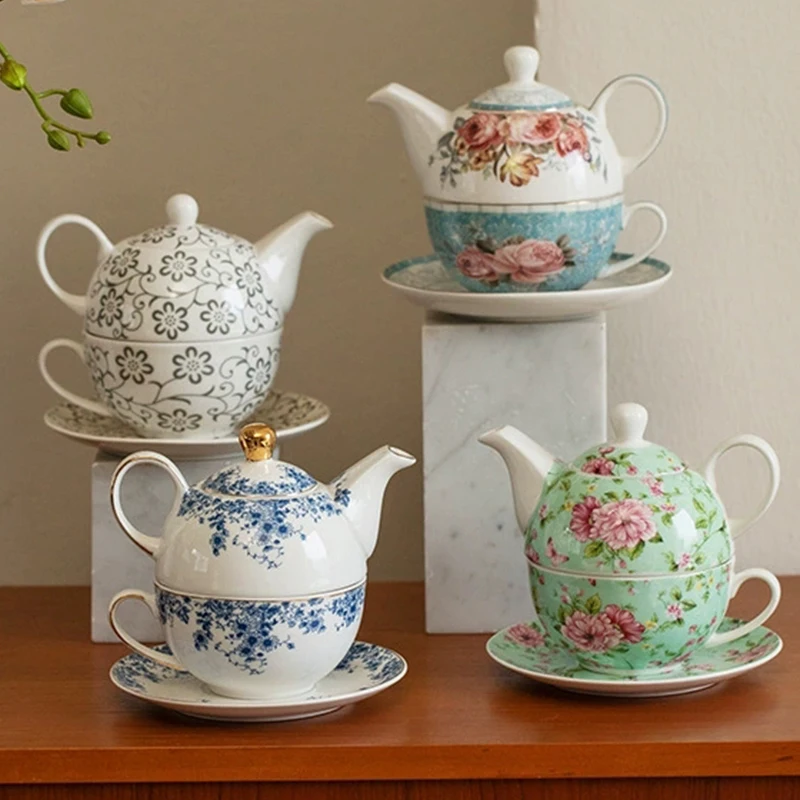 

400ml Flower Tea For One Set Ceramic Teapot Tea Cup and Saucer Set Porcelain Coffee Mug Tea Kettle Set Wedding Gift Bar supplies