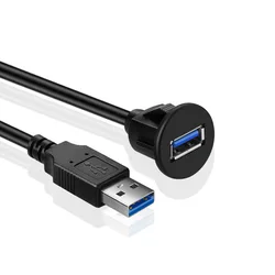 1m Small USB 3.0/2.0 Male To Female Flush Panel Mount Extension Cable with Buckle for Car Truck Boat Motorcycle Auto Dashboard