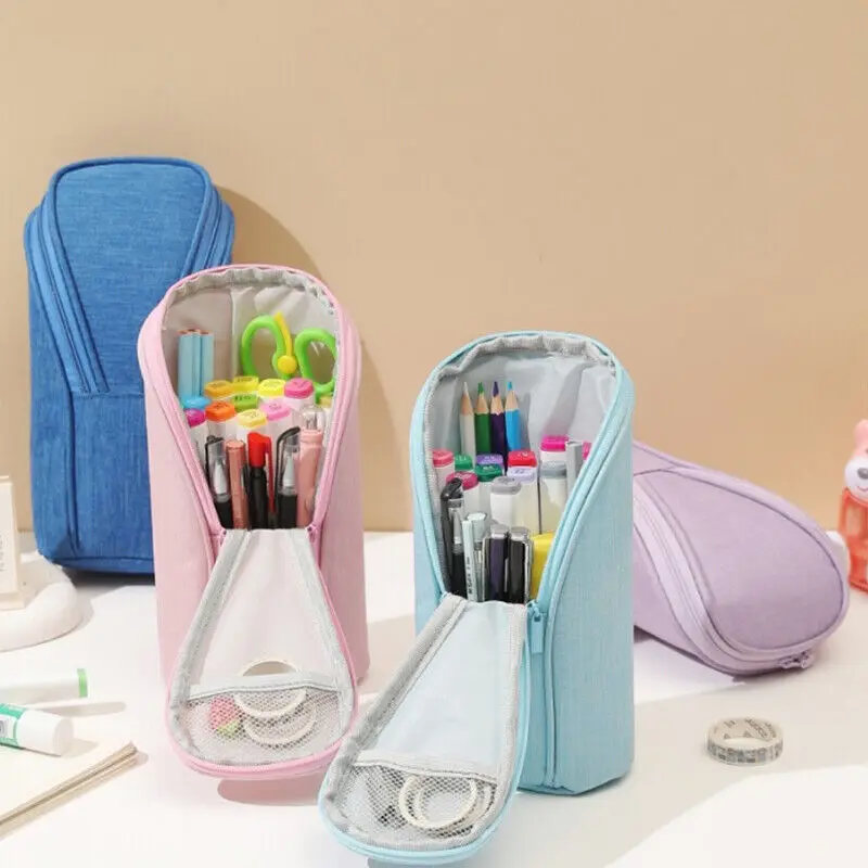 Imagem -02 - Corduroy Pencil Holder para Celular Pen Bolsa Papelaria Marker Pouch Stand up Organizer Material Escolar Grande Capacidade