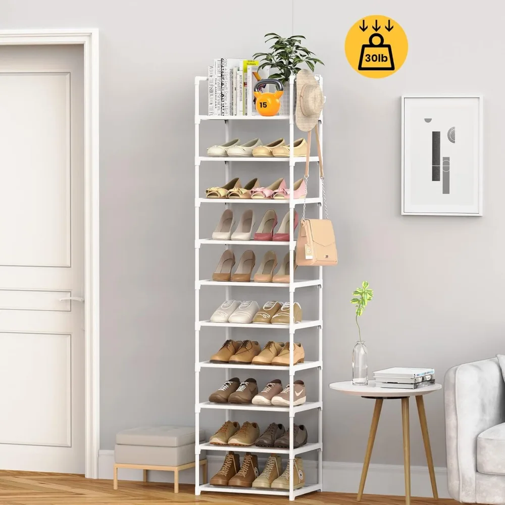 

Metal Rack Organizer 10 Tiers Tall Rack 20-24 Pairs Narrow Racks for Closets Entryway Vertical Shoe