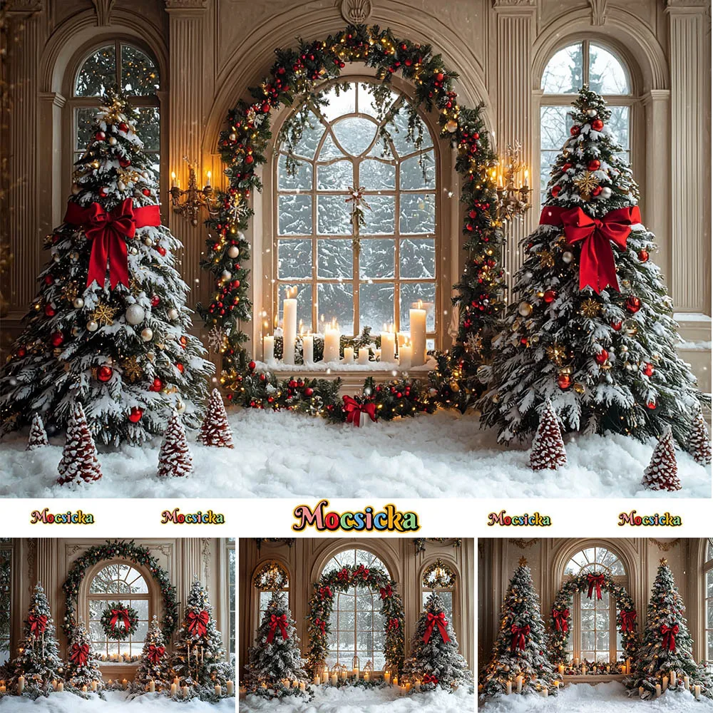 Mocsicka fondo de fotografía, suministros de decoración de corona de ventana de habitación de Navidad, de vacaciones para adultos y niños telón de fondo, accesorios de estudio