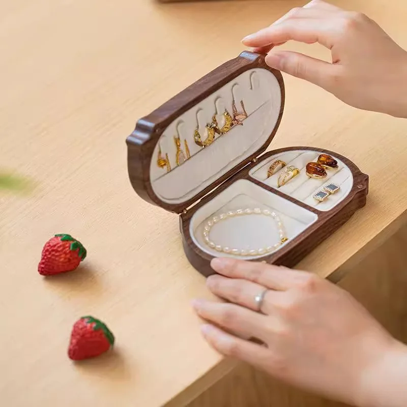 صندوق مجوهرات خشبي على شكل قطة محمول صغير سوار قلادة صندوق مجوهرات أقراط أقراط تنظيم صندوق تخزين #5