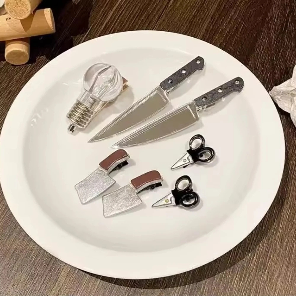 Funny Simulation Scissor Bulb Mini Creative Hairpin Headwear for Women Cute Cartoon Emulation Knife Hair Clip Hair Accessories - view 6