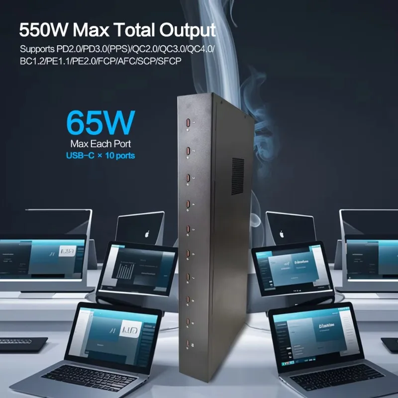C-105PD 10-Port USB Charging Station 110V/240V 550W USB-C Charger Output 1U Rack-mount
