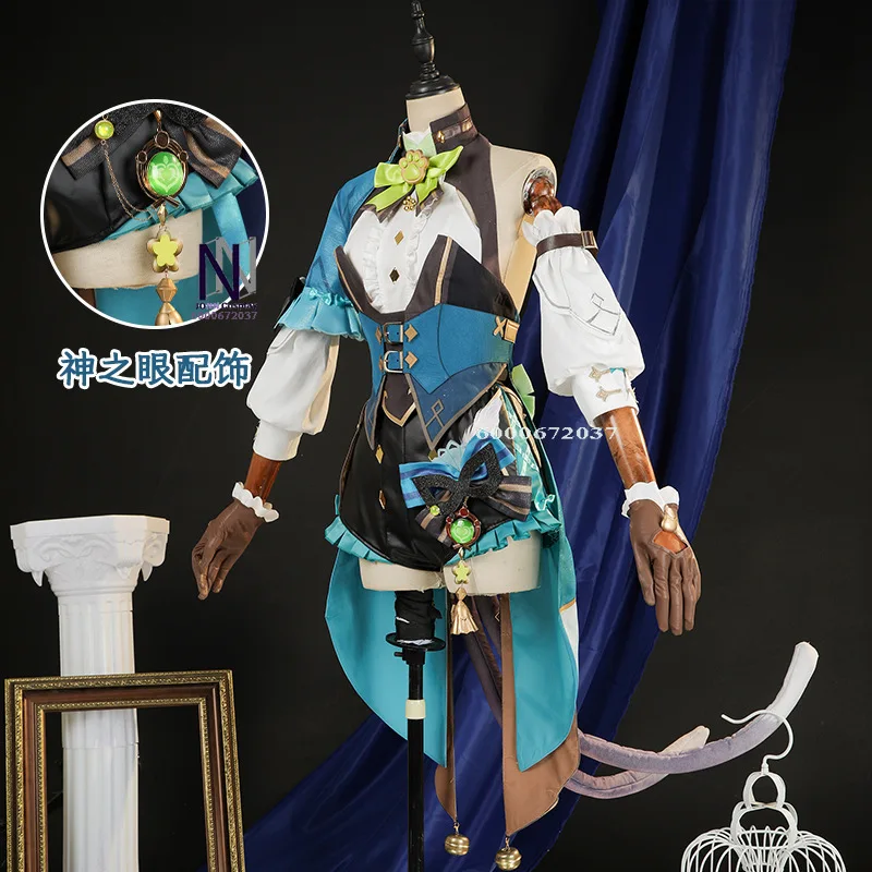 인기 게임 원신 코스프레 의상 애니메이션 키라라 역할극 고품질 점프수트 유니폼 테일 여성 코믹콘 할로윈