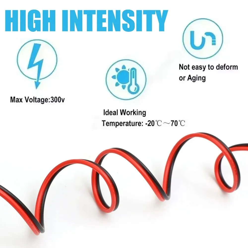 Rallonge universelle 2P 5/10/20M, fil isolé en cuivre étamé PVC, câblage électrique, câble de connexion résistant aux hautes tensions