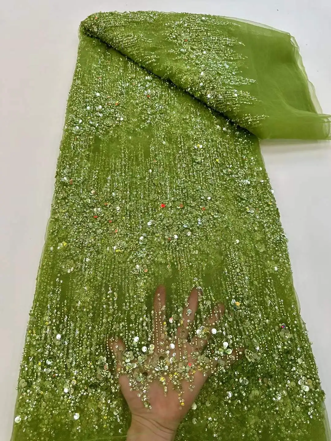 

Beads African Sequins Lace Fabric 2025 New Lace Embroidery Sequins Mesh Tulle Lace Fabric For Sewing Women Wedding Party Dresses