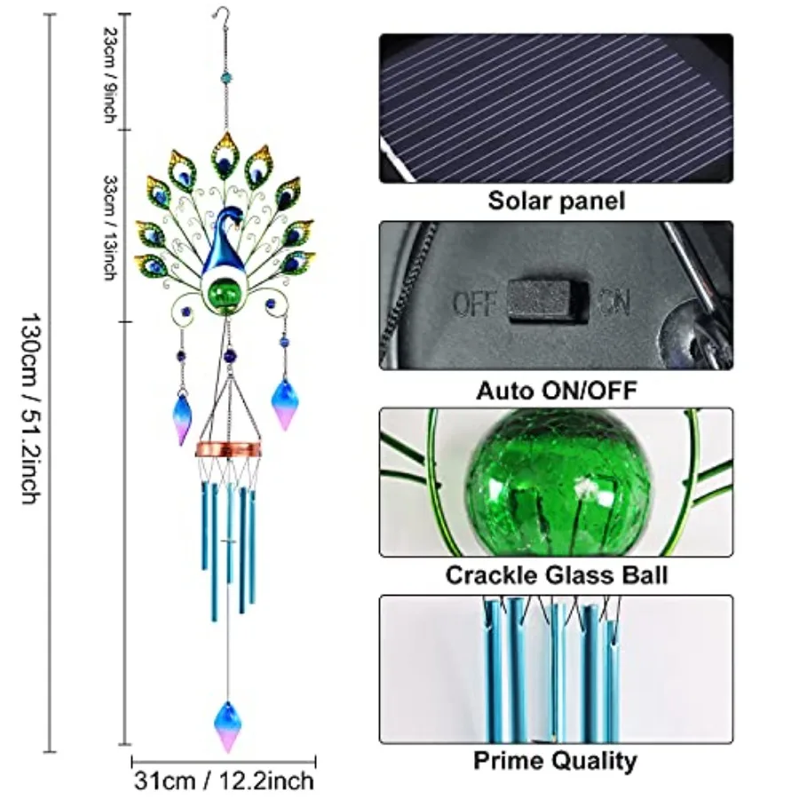 Solar Wind Chimes Outdoor, Gifts for Mom Women, 53.5