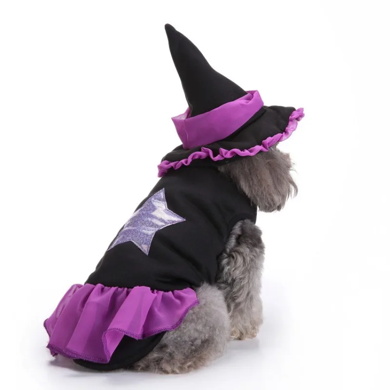 

Halloween Pet Costume Dogs Cats Witch Bat Style Outfit with Ruffle Collar and Hat Funny Holiday Dress Up Cute Pet Costume Prop