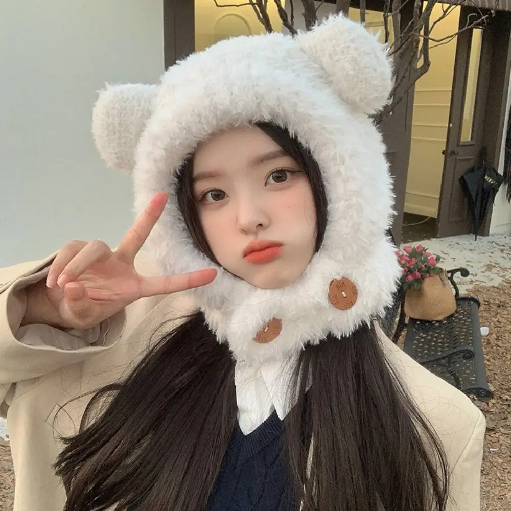 

Personality Ear Protection Hat Bear Ears Hat Thickened Winter Cap Fluffy Hat Warm Cute Winter Beanie Cycling