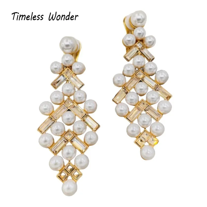 

Timeless Wonder Retro Crystal Geo Cut Floral Clip on Earrings for Women Designer Jewelry Runway Goth Luxury Brand Gift Mix 5123