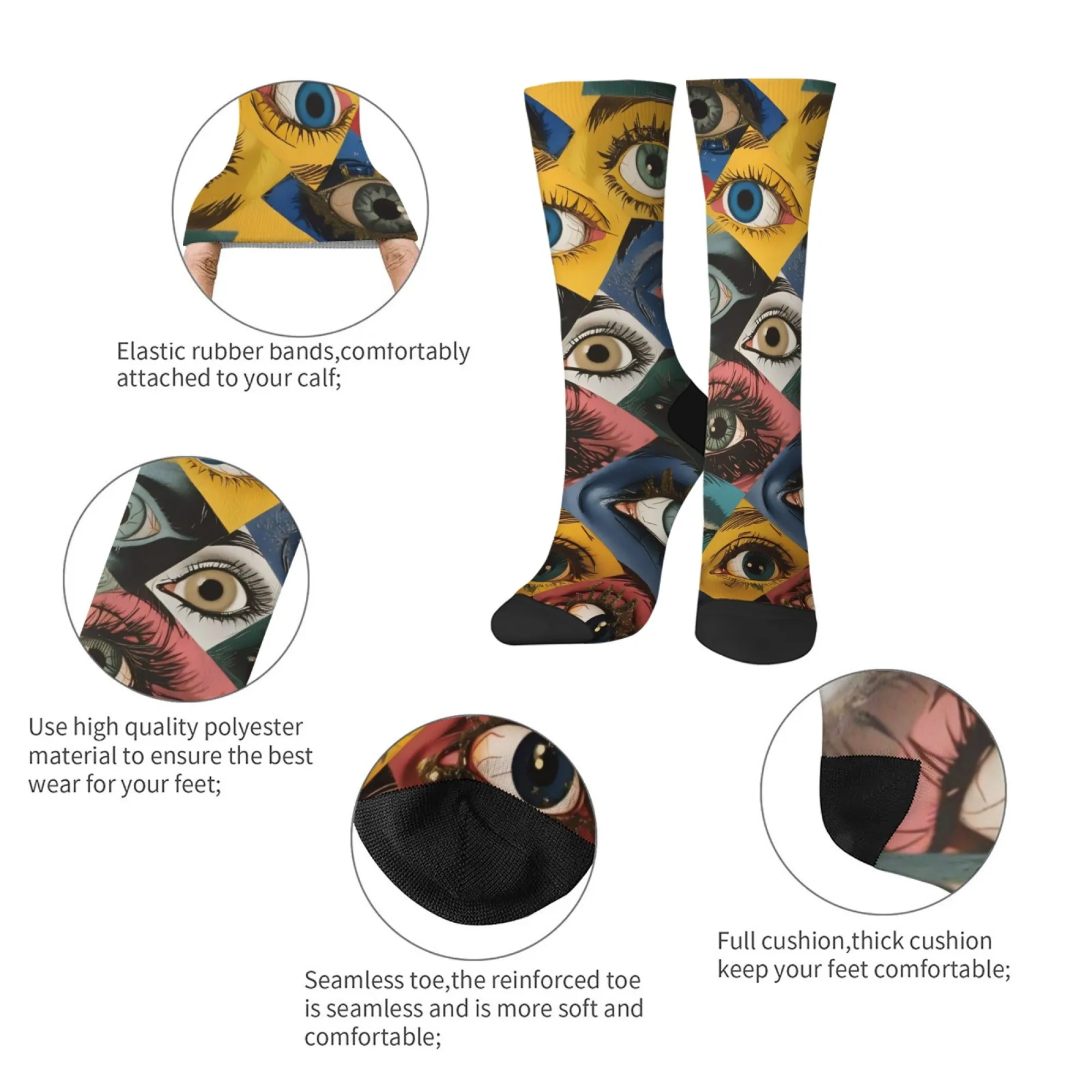 ถุงเท้าลายพิมพ์ศิลปะคอลลาจสไตล์ฮาราจูกุย้อนยุค สวมใส่สบาย ระบายอากาศได้ดี กันลื่น ถุงเท้าลำลองสำหรับผู้ชาย ถุงเท้าสไตล์ฮิปฮอปแนวสตรีท ของขวัญ