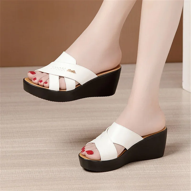 TIMETANGSmall Big Size 32-43Open Head Platform Wedges Slippers Summer Shoes  Casual Daily High Heels Slides Women for Office