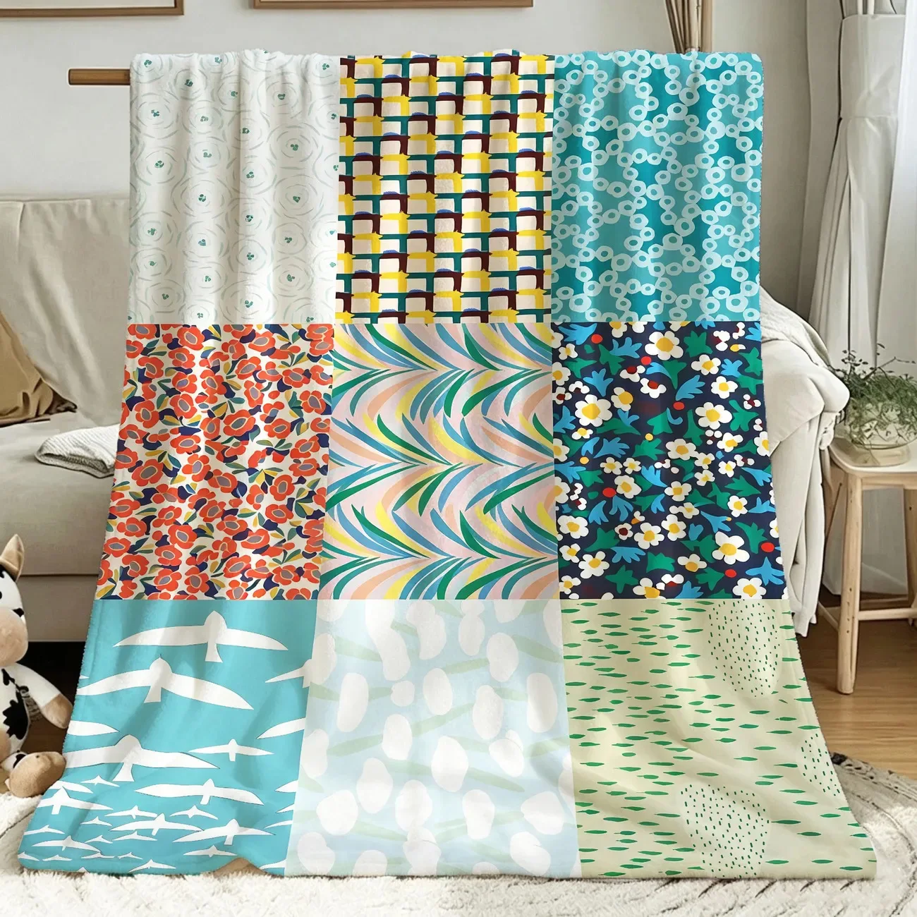 Floral Throw Blanket Soft Flannel Colorful Vintage Flower Print Lightweight Cozy Blanket for Sofa Bed Blanket Nap Bedroom Home