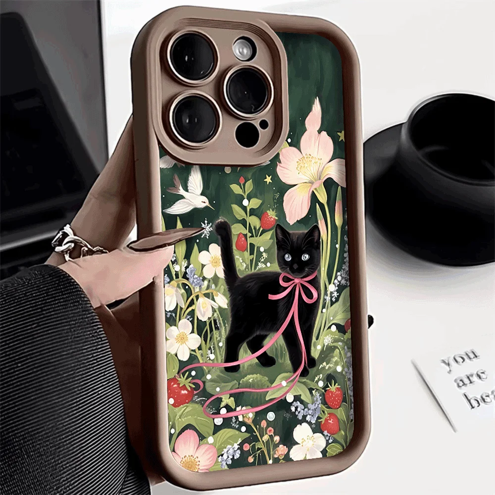 

Cute kitten soft silicone phone case suitable for iPhone 16 15 14 12 13 Pro Max 7 8 X XS XR Plus resistant to dirt slip and drop
