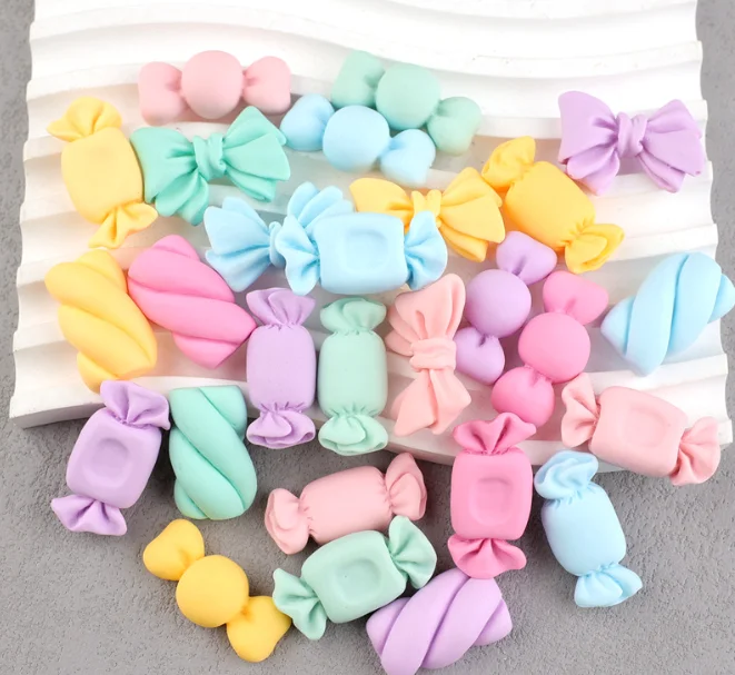 Lote de 10 unidades de cabujones de resina con parte posterior plana, serie de dulces/arco, accesorios de decoración artesanal de joyería DIY para álbum de recortes