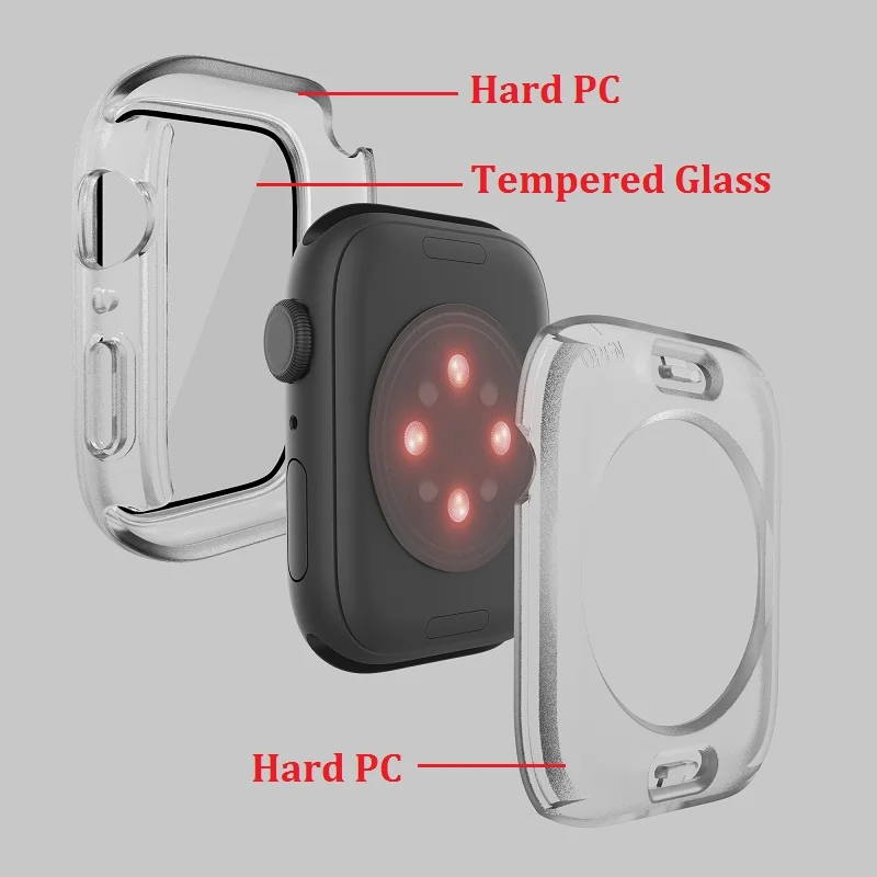 Tempered Glass Waterproof Case for Apple Watch Series 7 45mm 41mm PC Sports Watch Case 3 in 1 Rainproof Dust-proof iwatch Cover